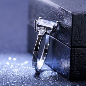 925 Silver Rings Emerald Cut White Sapphire Ring